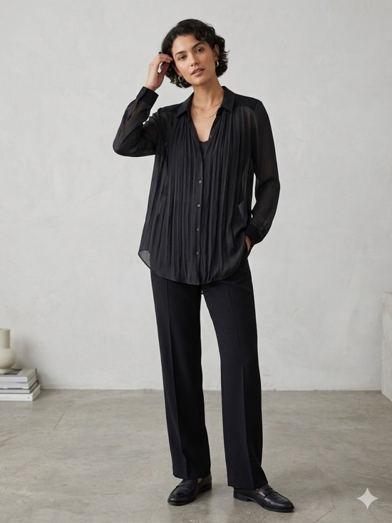 Nina Ricci Tops - Beautiful Nina Ricci Black 100% silk semi sheer blouse